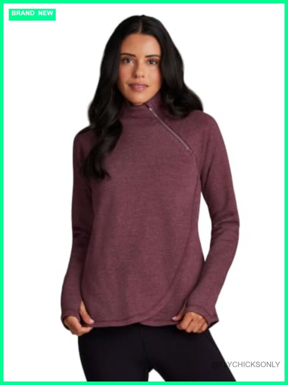 Fleece Pullover Sweatshirt with Pockets, Zip Mock Neck & Thumb Holes
